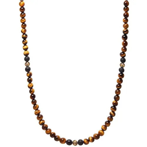 Beaded Necklace with Tiger Eye and Gold , male, Sizes: ONE SIZE - Nialaya - Modalova