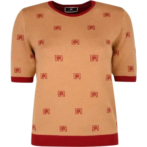 Short Sleeve Sweater - Size 46 Italian (44 Spanish) , female, Sizes: 2XL, XL - Elisabetta Franchi - Modalova