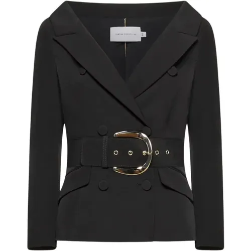 Schwarze Jacke mit weitem Ausschnitt und schwarzem Gürtel , Damen, Größe: XS - Simona Corsellini - Modalova