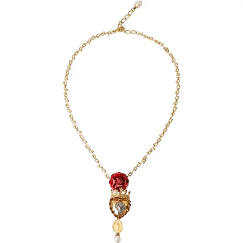 Necklaces, female, , Size: ONE SIZE Gold Crystal Heart Charm Necklace - Dolce & Gabbana - Modalova