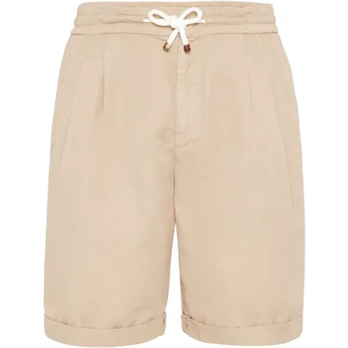 Linen/Cotton Drawstring Shorts , male, Sizes: L, S, XL, XS - BRUNELLO CUCINELLI - Modalova