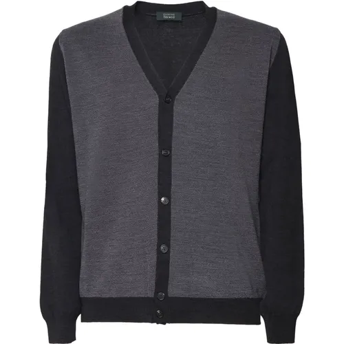 Cardigans, male, , Size: S Grey Wool V-Neck Sweater - Zanone - Modalova