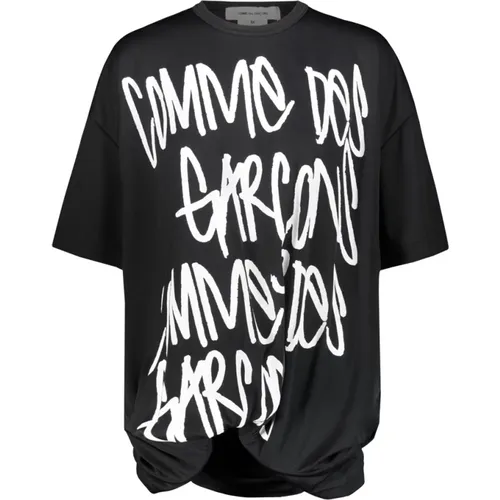 Logo Print T-Shirt mit verzogenem Saum , Damen, Größe: M - Comme des Garçons - Modalova