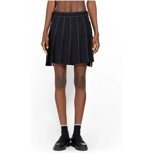 Navy Pleated Mini Skirt , female, Sizes: 2XS - Thom Browne - Modalova