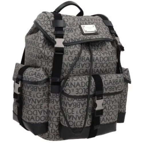 Canvas Resin Backpack with Leather Trim , male, Sizes: ONE SIZE - Dolce & Gabbana - Modalova