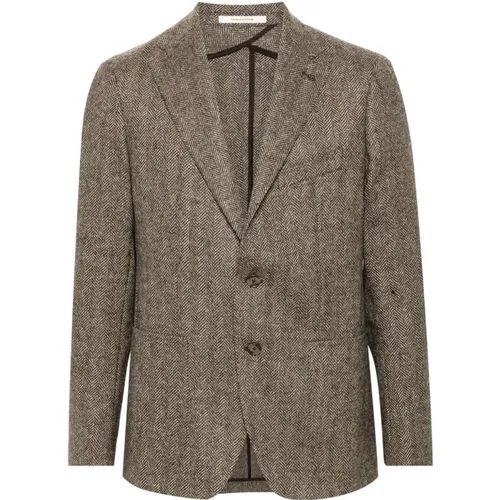 Blazers, male, , Size: L Wool Herringbone Jacket - Tagliatore - Modalova