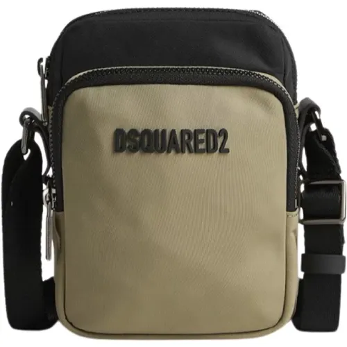 Messenger Bags, male, , Size: ONE SIZE Crossbody Bag with Zipper and Logo Pocket - Dsquared2 - Modalova