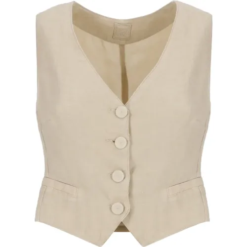 Linen V-Neck Sweater Vest , Damen, Größe: XS - 120% lino - Modalova
