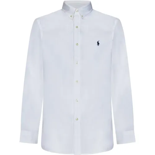 Weiße Slim Fit Hemd mit Blauer Pony-Stickerei,Weißes Button-Down Hemd mit Signature Pony - Polo Ralph Lauren - Modalova