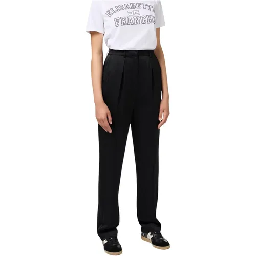 Schwarze Chino Hose mit Satin Detail , Damen, Größe: S - Elisabetta Franchi - Modalova