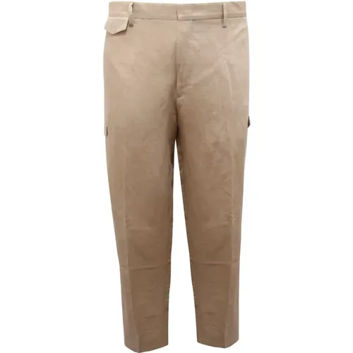 Straight Trousers, male, , Size: XL Cargo Cotton/Linen Trousers Easy Fit - Briglia - Modalova