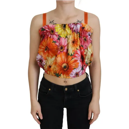 Bluse Gekürzt Blumige Baumwolle Tank Top , Damen, Größe: S - Dolce & Gabbana - Modalova