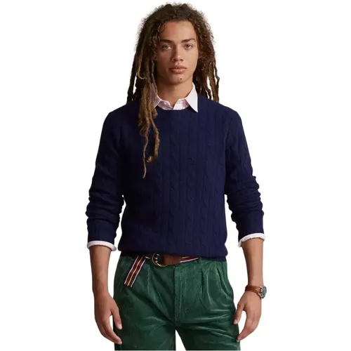 Kaschmir marineblauer Pullover mit Zopfmuster - Ralph Lauren - Modalova