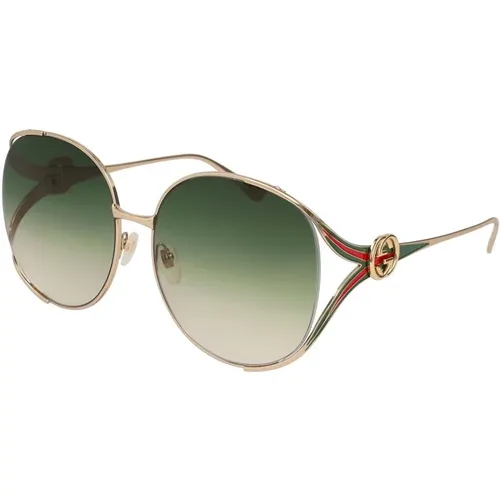 Gold/Green Shaded Sonnenbrillen , Damen, Größe: 63 MM - Gucci - Modalova