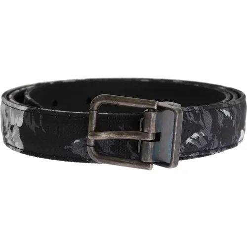 Belts, male, , Size: 95 CM Cayman Linen Leather Belt - Dolce & Gabbana - Modalova