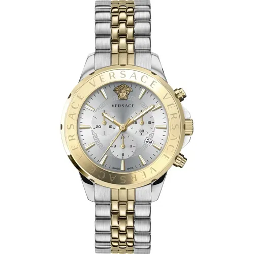 Chronograph Signature Watch Gold Silver , male, Sizes: ONE SIZE - Versace - Modalova