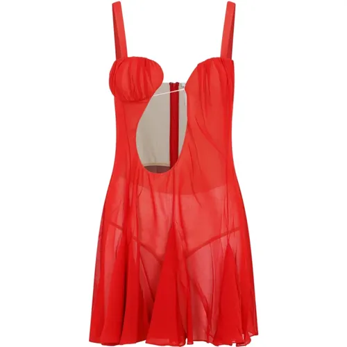 Rotes Seiden Asymmetrisches Panel Mini Kleid - Nensi Dojaka - Modalova