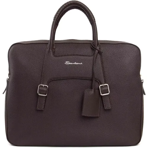 Laptop Bags & Cases, unisex, , Size: ONE SIZE Leather Shoulder Bag Hammered - Santoni - Modalova