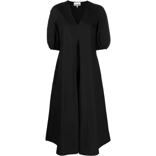 Schwarzes Kleid aus Bio-Baumwollpopeline , Damen, Größe: S - Ganni - Modalova