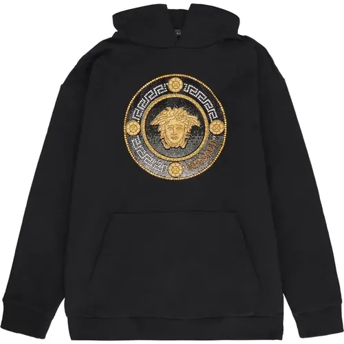 Baumwoll-Hoodie mit Rhinestone-Print - Versace - Modalova