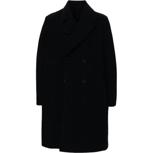 Double-Breasted Coats, male, , Size: S Navy Wool Double-Breasted Coat - Harris Wharf London - Modalova