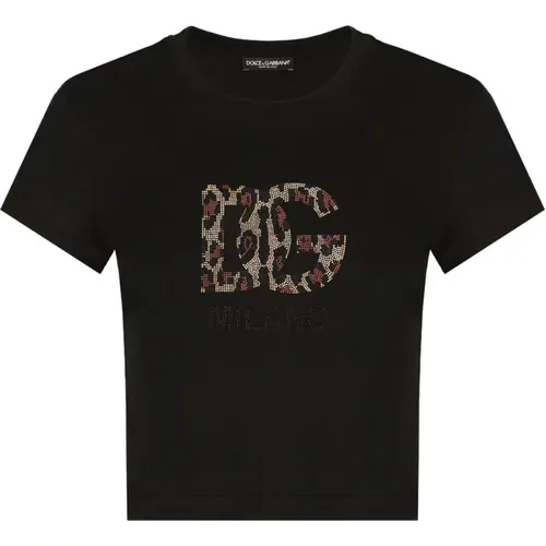 Schwarzes Leopard Logo T-Shirt - Dolce & Gabbana - Modalova