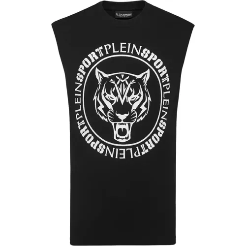 Schwarzes ärmelloses Carbon Tiger T-Shirt , Herren, Größe: S - Plein Sport - Modalova