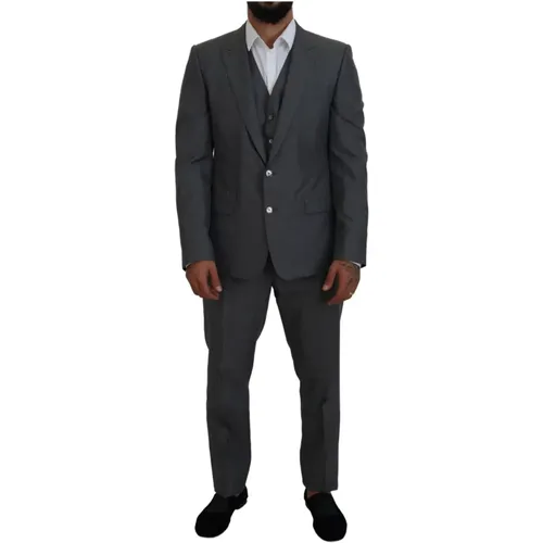 Single Breasted Suits, male, , Size: XL Martini 3 Piece Slim Fit Suit - Dolce & Gabbana - Modalova