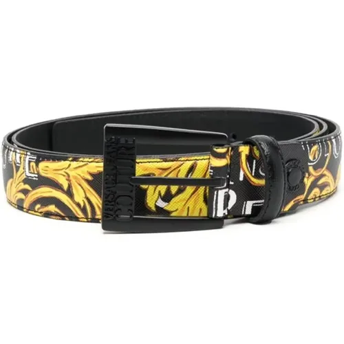 Leather Baroque Print `s Belt , male, Sizes: 95 CM - Versace Jeans Couture - Modalova