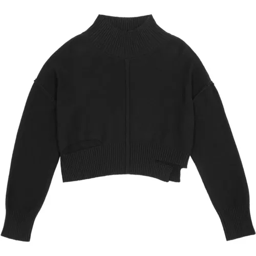 Schwarzer Cropped Pullover mit Cut-Out Details , Damen, Größe: L - MM6 Maison Margiela - Modalova