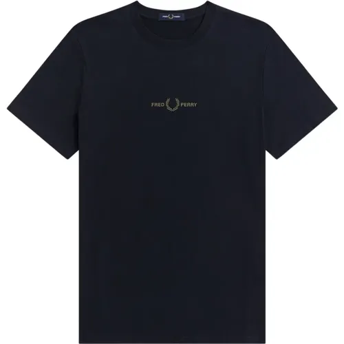 T-Shirts, male, , Size: M Embroidered Logo T-Shirt Navy - Fred Perry - Modalova