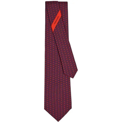 Ties, male, , Size: ONE SIZE Navy Blue Red Silk Jacquard Tie - Salvatore Ferragamo - Modalova