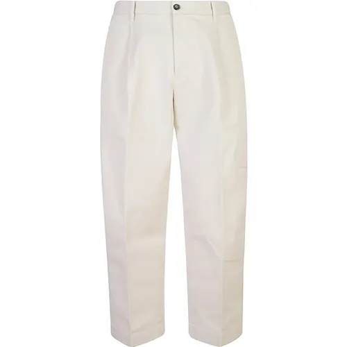 Straight Trousers, male, , Size: L Cream Cotton Trousers with Horn Button - Nine In The Morning - Modalova