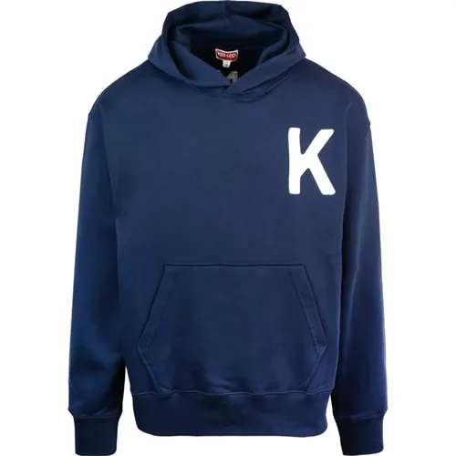 Blaue Hoodie mit gesticktem K Emblem , Herren, Größe: XL - Kenzo - Modalova