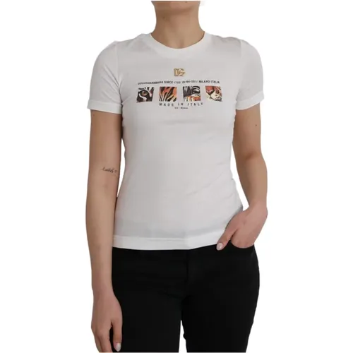 Weißes Grafikdruck Baumwoll T-Shirt - Dolce & Gabbana - Modalova