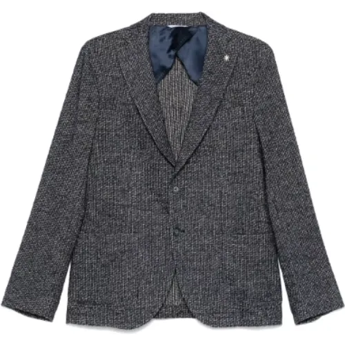 Check Pattern Navy Blue Jacket , male, Sizes: S, M, L, 2XL, XL - Manuel Ritz - Modalova