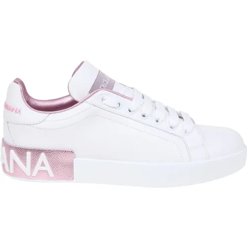 Weiße/Rosa Leder Sneakers Aw24 , Damen, Größe: 38 EU - Dolce & Gabbana - Modalova