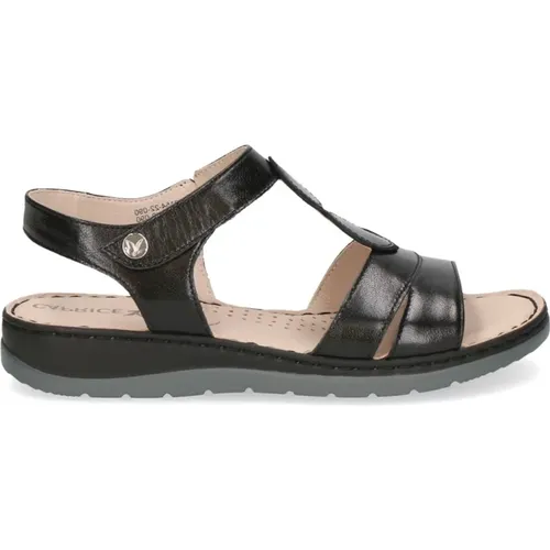 Schwarze Casual Offene Flache Sandalen , Damen, Größe: 39 EU - Caprice - Modalova