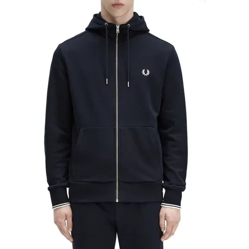 Blaue Kapuzenjacke mit durchgehendem Reißverschluss , Herren, Größe: L - Fred Perry - Modalova