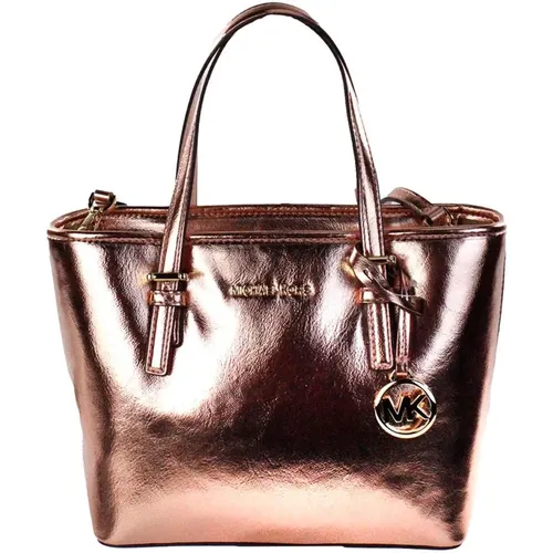 Handbags, female, , Size: ONE SIZE Rose Gold Metallic Leather Tote Bag - Michael Kors - Modalova