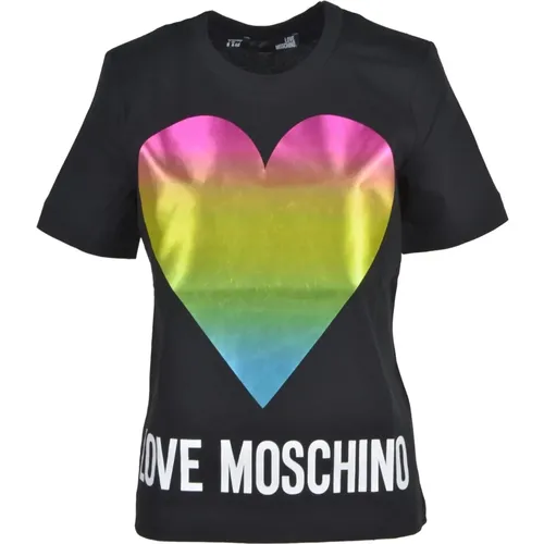 Baumwoll-T-Shirt mit Stilvollem Design , Damen, Größe: M - Love Moschino - Modalova