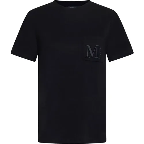 Schwarzes Baumwoll-T-Shirt mit Brusttasche , Damen, Größe: S - Max Mara - Modalova