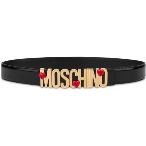 Schwarzes Leder Herzanhänger Gürtel , Damen, Größe: M - Moschino - Modalova