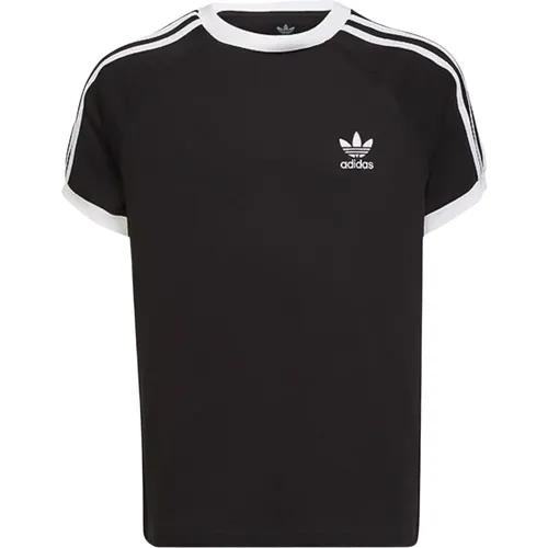 Schwarzes Sport T-Shirt mit Logo-Stickerei und 3 Streifen - adidas Originals - Modalova