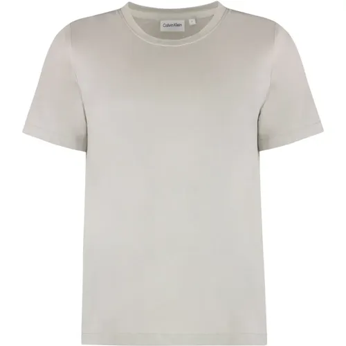 Geripptes Baumwoll-Crew-Neck T-Shirt , Damen, Größe: L - Calvin Klein - Modalova