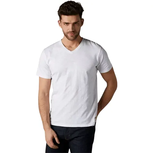 Weißes V-Ausschnitt Slub T-Shirt , Herren, Größe: 2XL - 7 For All Mankind - Modalova