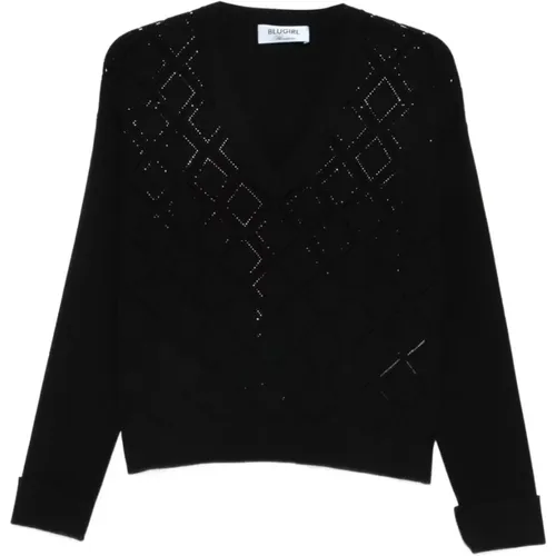 V-neck Knitwear, female, , Size: S V-Neck Sweater Geometric Pattern - Blugirl - Modalova