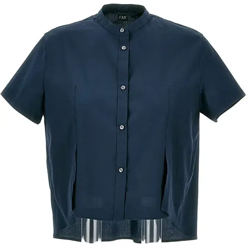 Blaues Baumwollhemd Kurzarm Knopfverschluss , Damen, Größe: L - Fay - Modalova