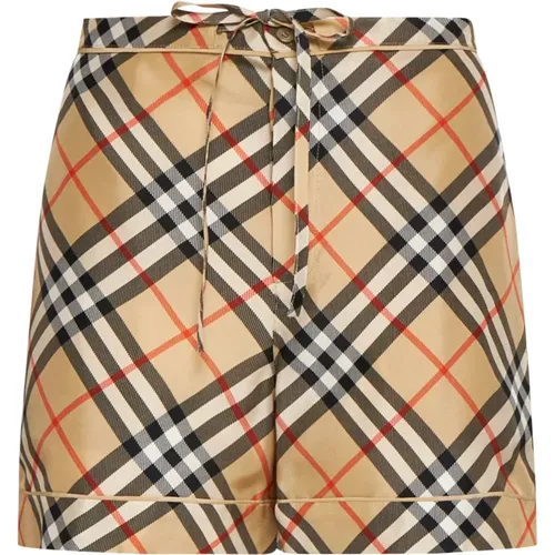 Short Shorts, female, , Size: XS Check Print Silk Pajama Shorts - Burberry - Modalova