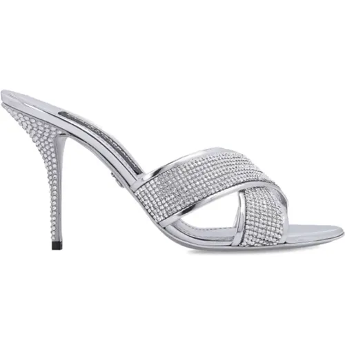 Silver-tone Crystal Embellished Heeled Sandals , female, Sizes: 5 UK - Dolce & Gabbana - Modalova
